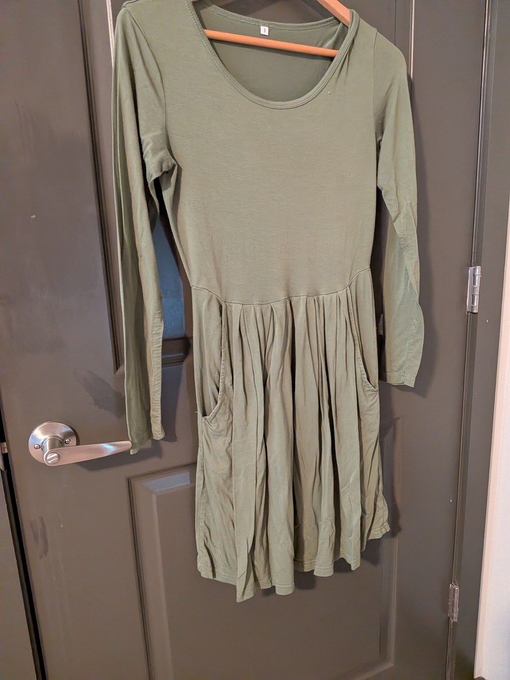 Olive Green Long Sleeve Pocket Dress